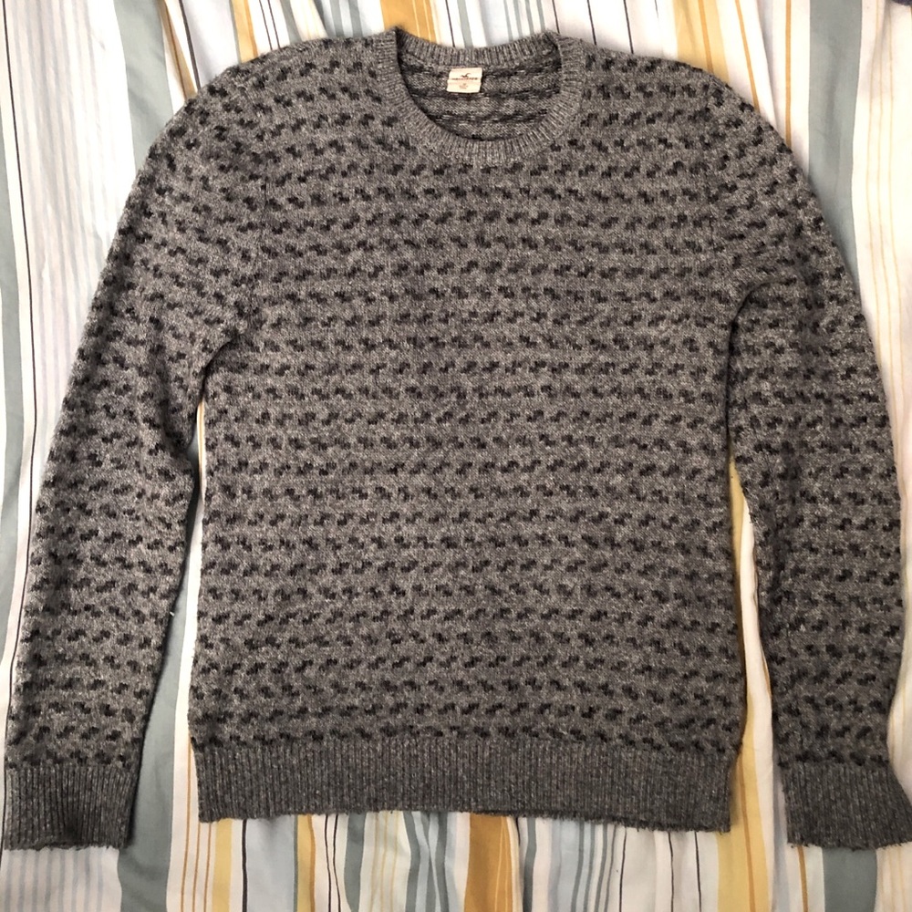 Hollister Guys' Knit Crew Sweater - Grey Houndstooth S